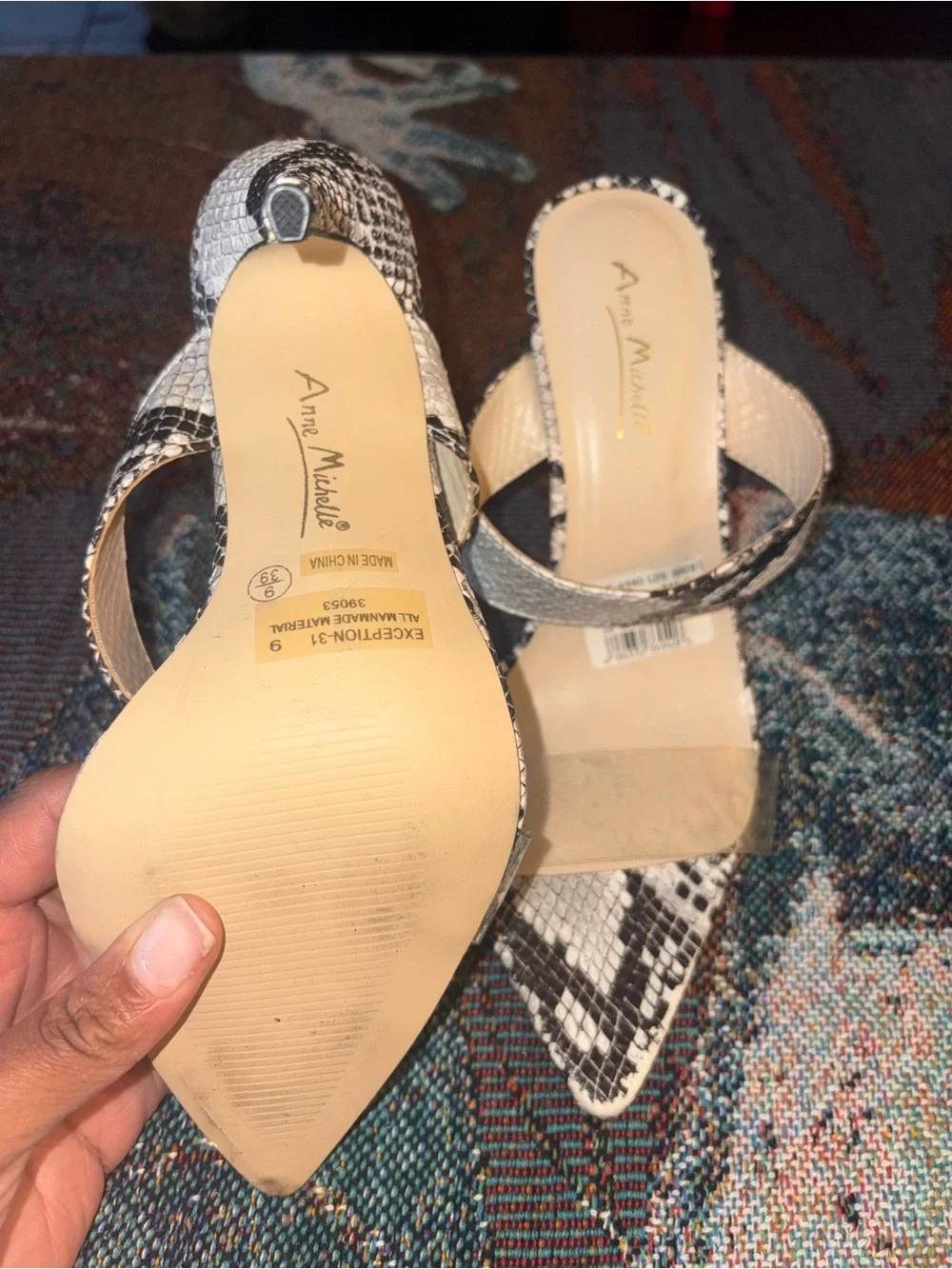 Anne Michelle Black and White Snake-Print Stiletto Mules - Picture 4 of 4